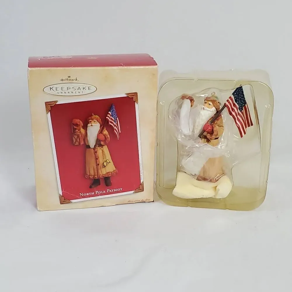 Hallmark Keepsake Ornament Santa North Pole Patriot Patriotic Flag Lantern